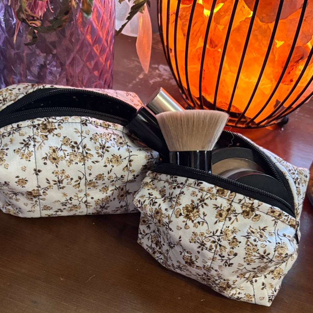 Mini Brown Floral Cosmetic Bag